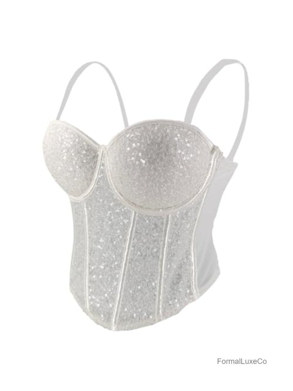 Sequin Sheer Mesh Bustier Corset Top With Padded Cups